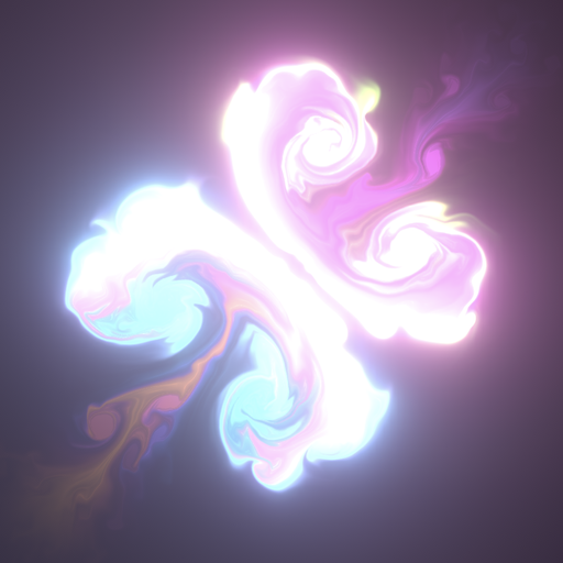 Official WebGL Fluid Simulation preview with glowing pink and blue fluid swirls