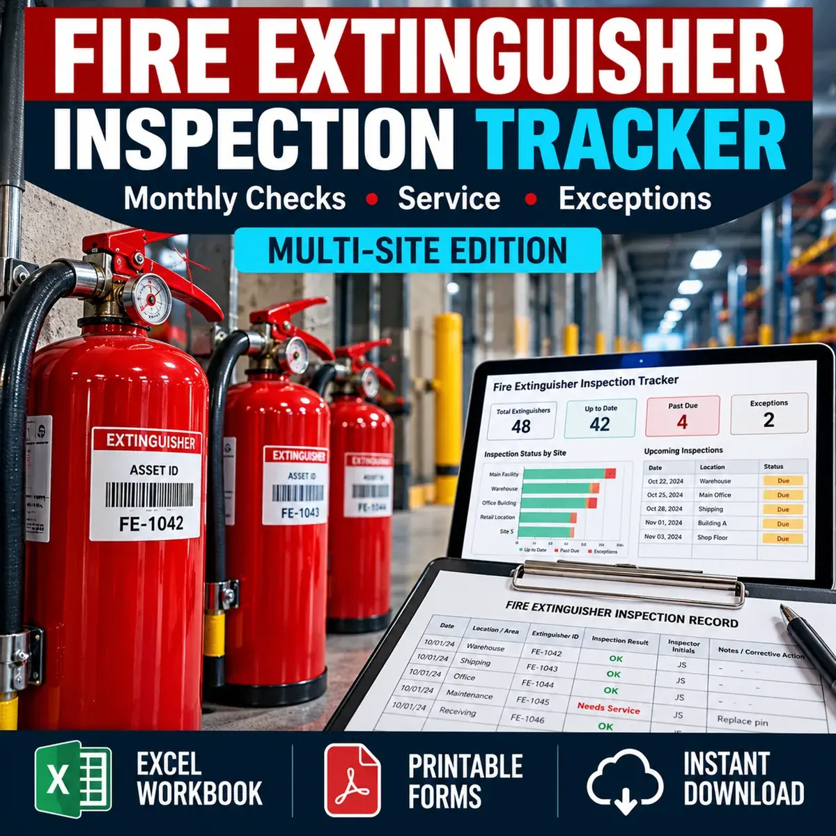 Multi-Site Fire Extinguisher Inspection & Service Exception Register illustrative product cover