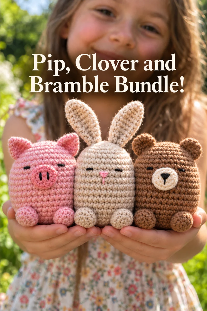 AI illustrative cover of the Pocket Companions pig, bunny and bear collection